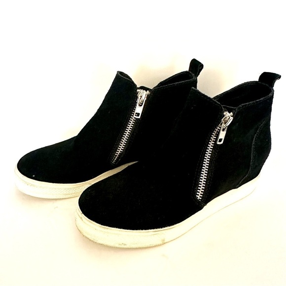Steve Madden Wedgie Black Double Zipper High Top Sneaker Size 9.5 - Picture 6 of 9